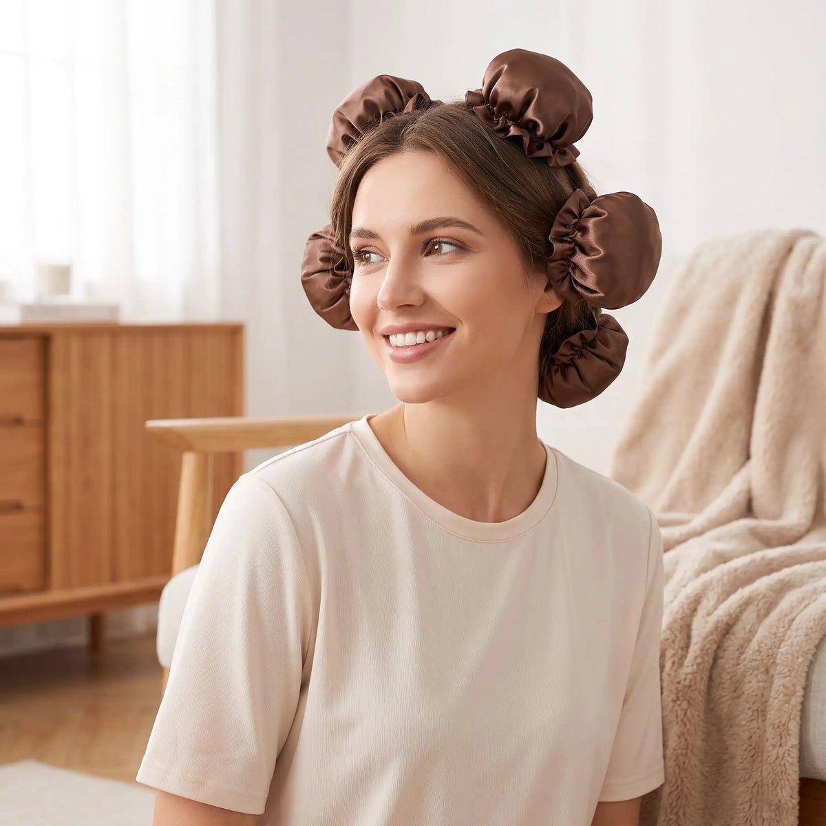 Bigoudis marron avec bonnet