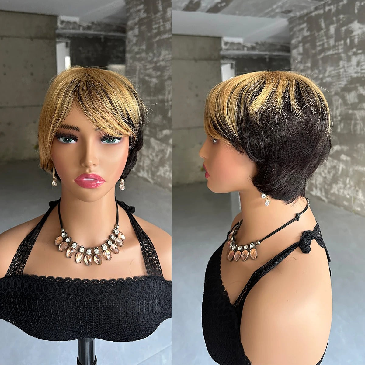 Perruque cheveux naturels blond miel avec racines foncées