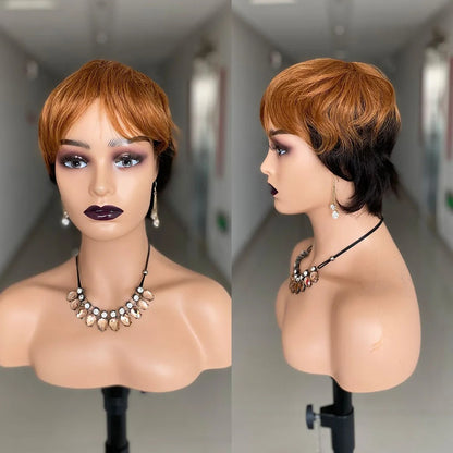 Perruque cheveux naturels cuivré doré avec sous-couche foncée