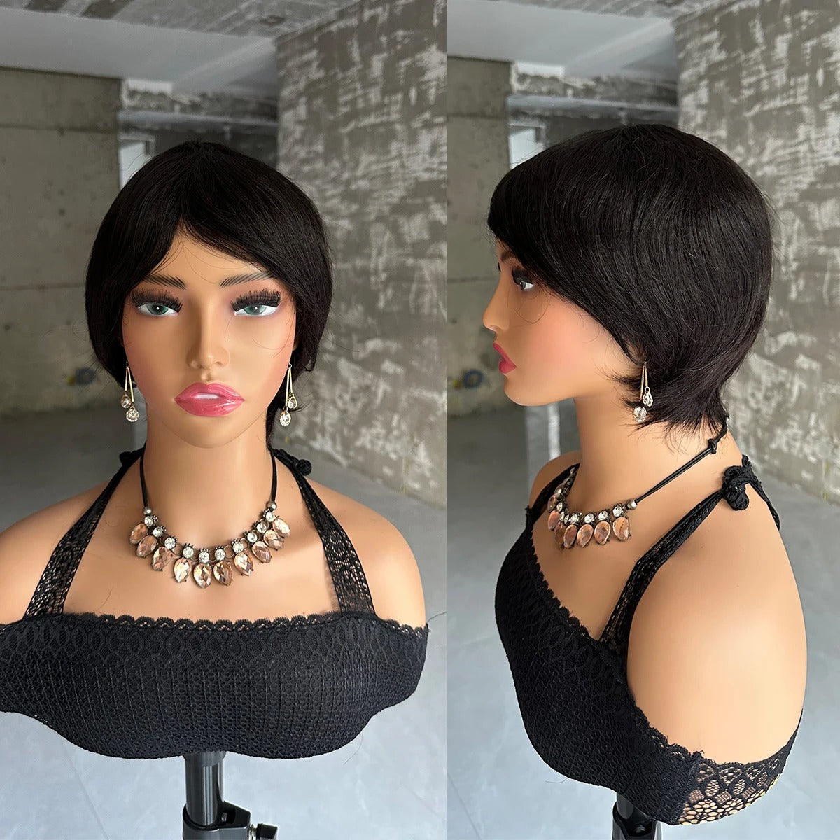Perruque cheveux naturels noir naturel profond