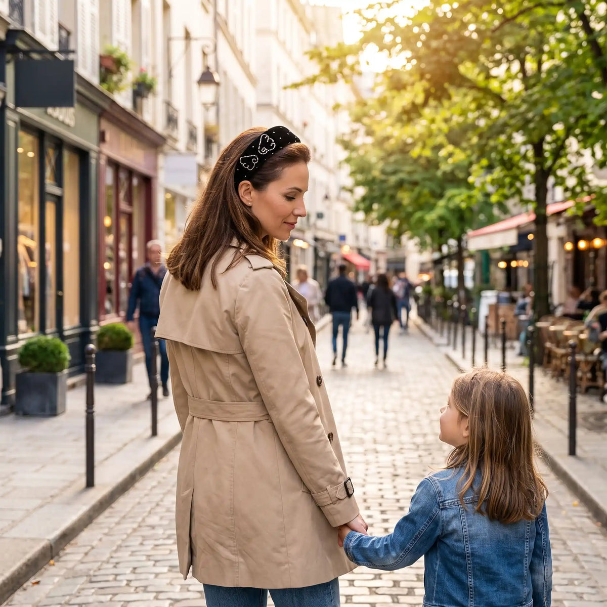 Serre tête noir maman et fille se promènent