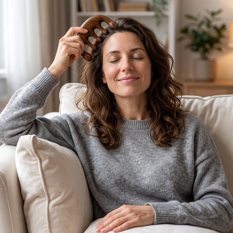 Brosse massage cuir chevelu​- femme qui se détend 